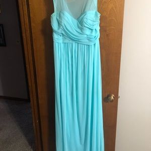 Aqua David’s bridal bridesmaid dress